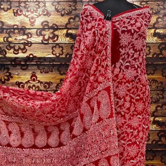 Chikankari Georgette jaal sarees - The Chikan Store