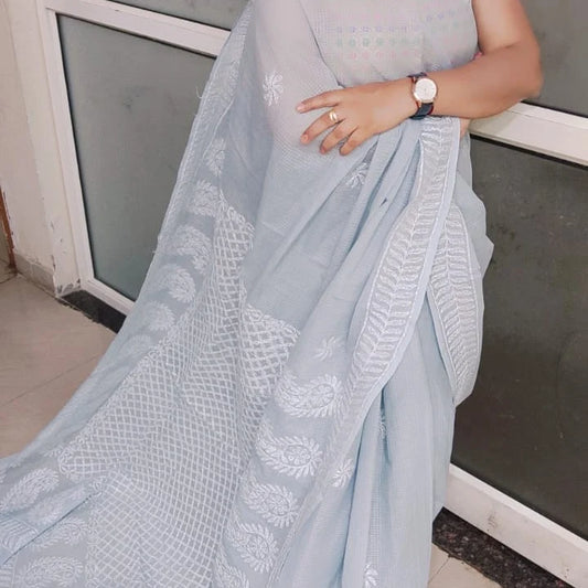 Chikankari cotton hand work saree - The Chikan Store