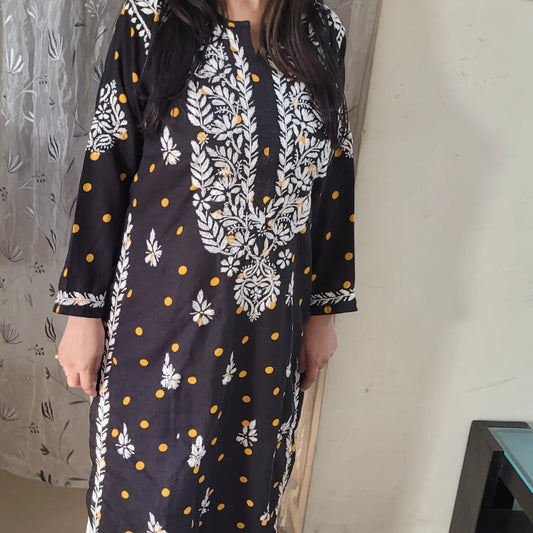Chikankari cotton ryon printed floral kurtis with beautiful hand work. - The Chikan Store