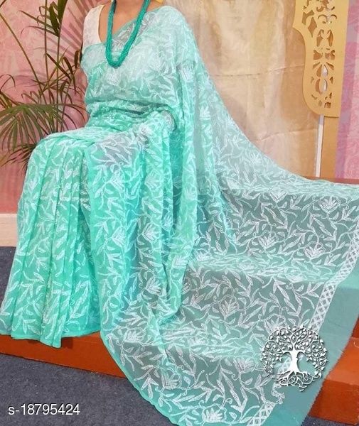 Fancy Tepchi Work Georgette Saree with Blouse Piece - The Chikan Store