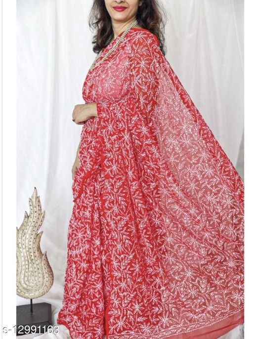 Fancy Tepchi Work Georgette Saree with Blouse Piece - The Chikan Store