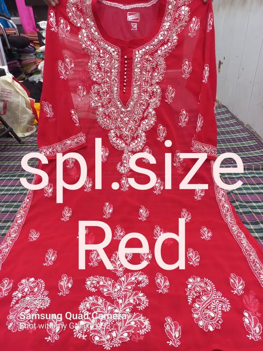 Plus Size Georgette Chikankari Kareena Kurtis Gota Patti Work With Inner - The Chikan Store