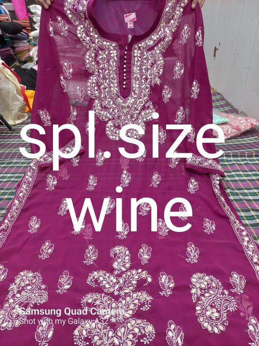 Plus Size Georgette Chikankari Kareena Kurtis Gota Patti Work With Inner - The Chikan Store