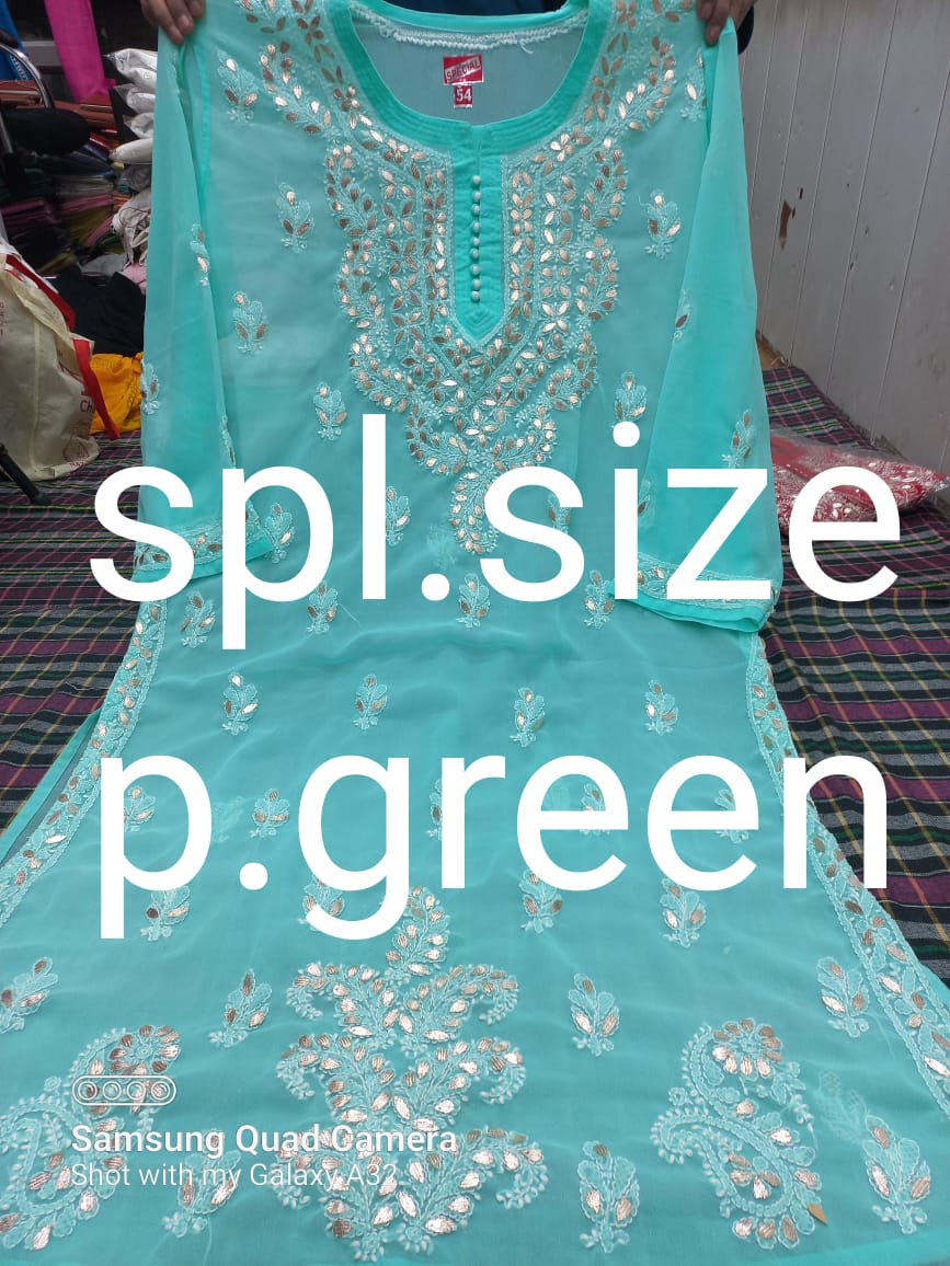 Plus Size Georgette Chikankari Kareena Kurtis Gota Patti Work With Inner - The Chikan Store