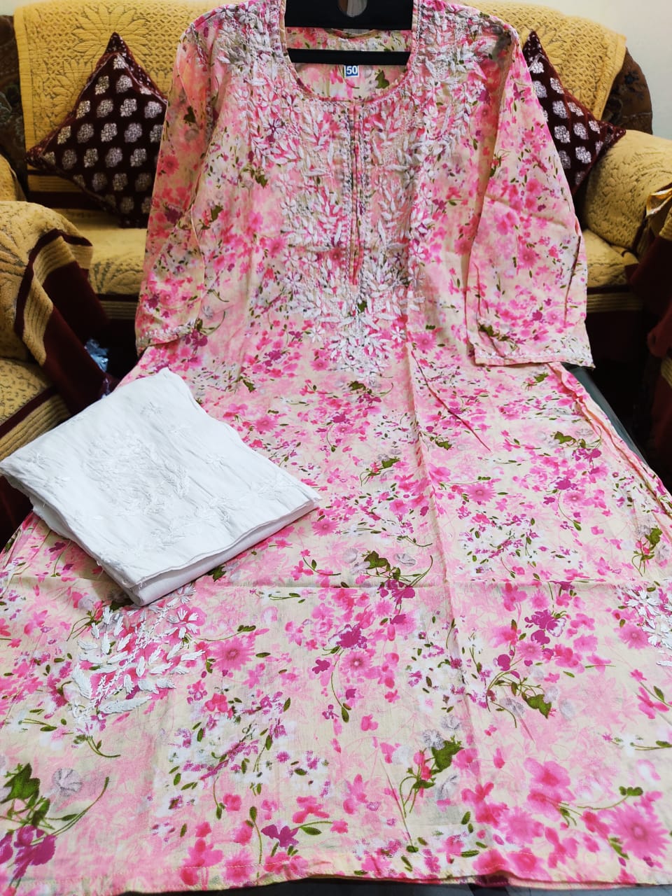 Inaya mul mul chikankari long kurtis - The Chikan Store