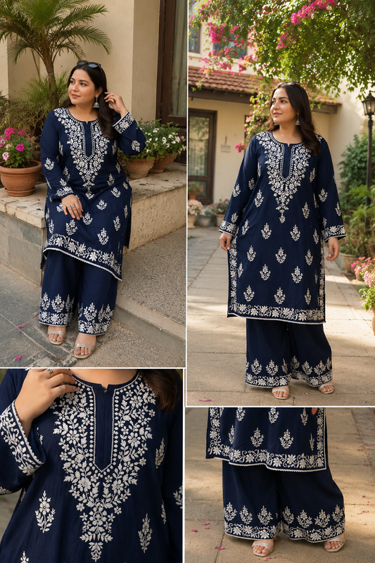 Plus size chikankari blue set