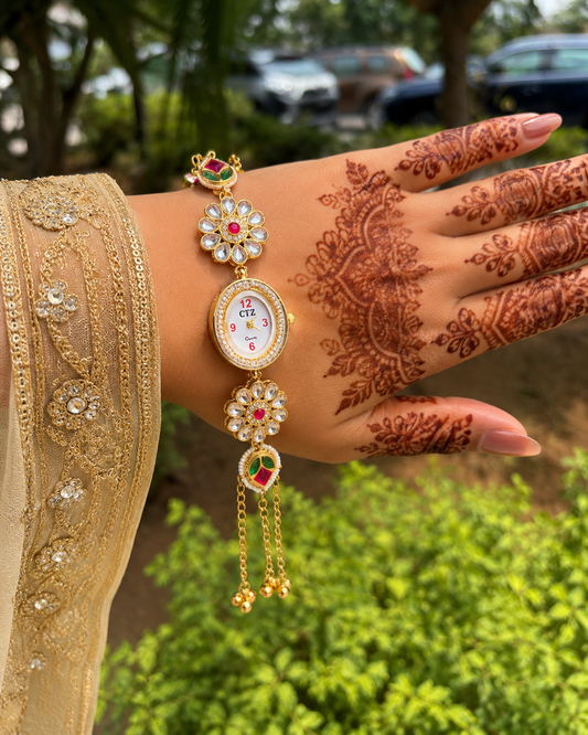 Kundan floral watch