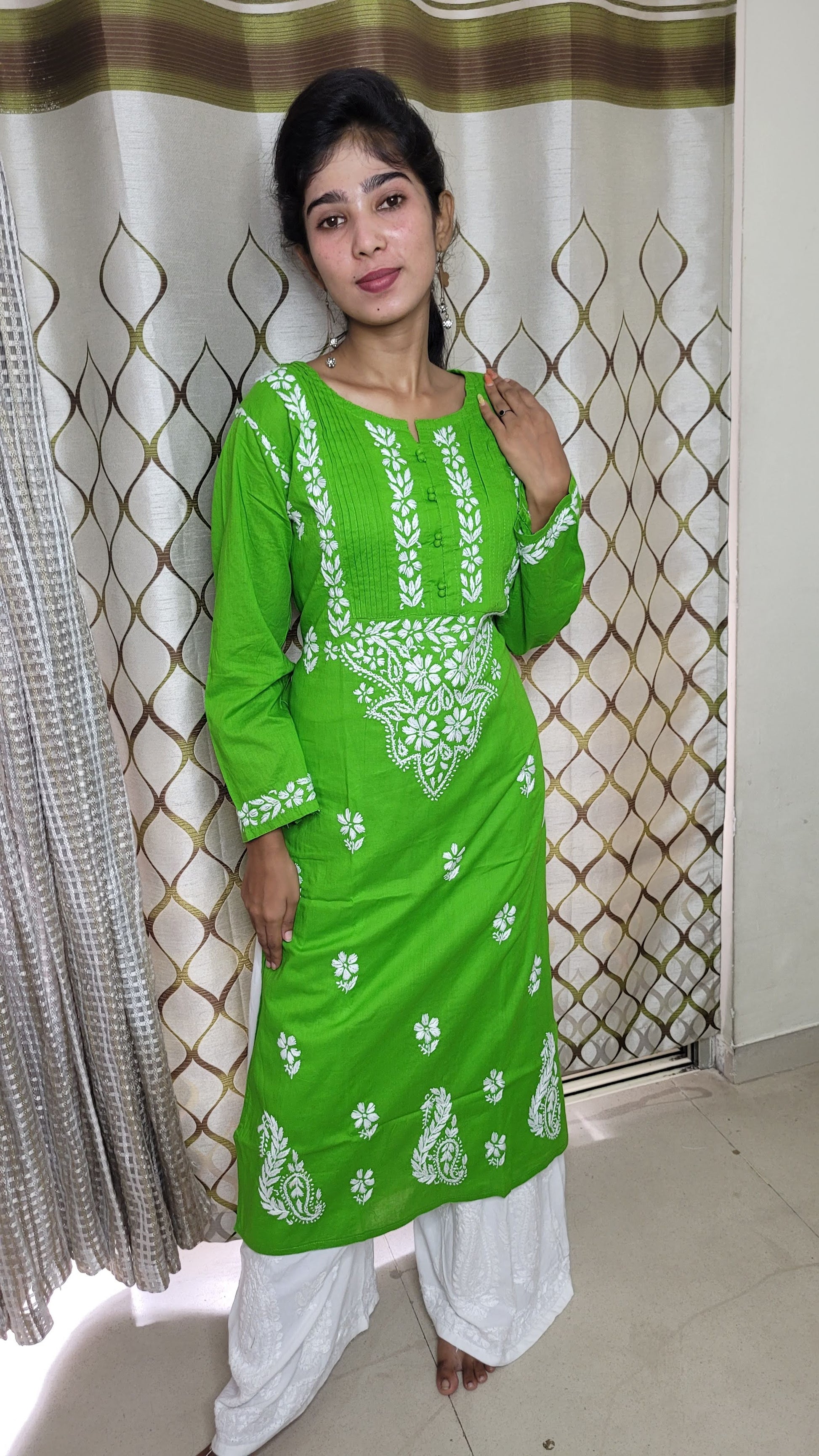 Chikankari Kurti with Printex work - The Chikan Store