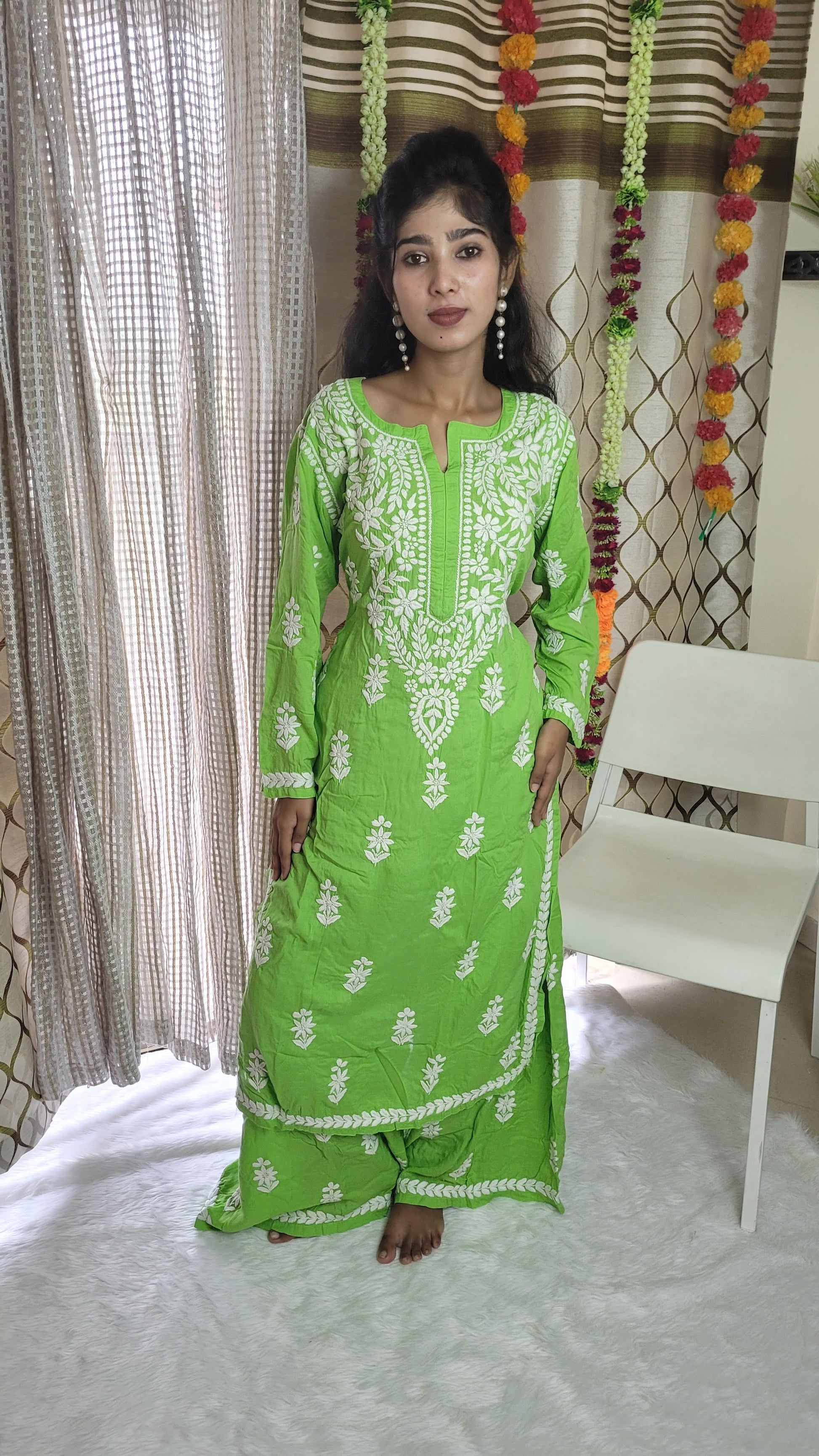 Plazo set naina chikankari set modal - The Chikan Store