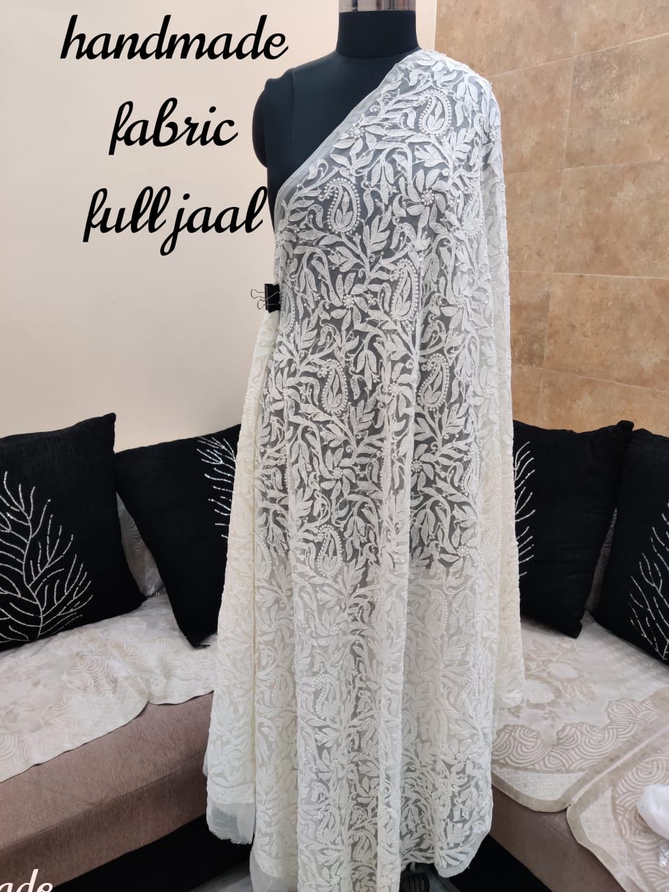 Handmade Full Jaal Work Georgette Dupatta - The Chikan Store