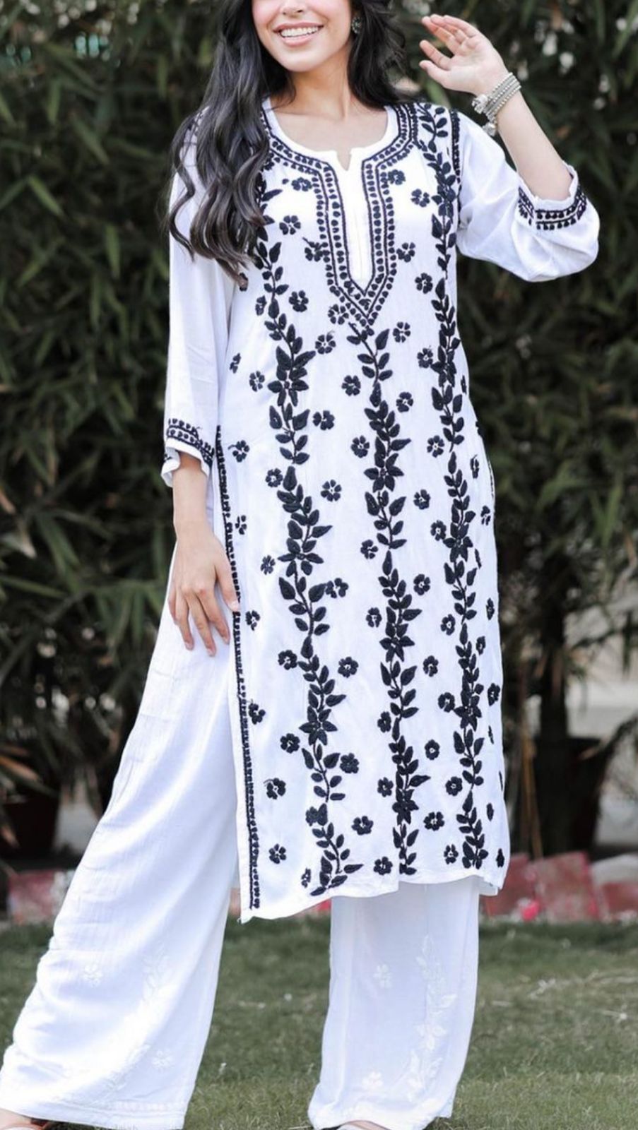 Bela Black & White Kurti & Palazzo Set - The Chikan Store