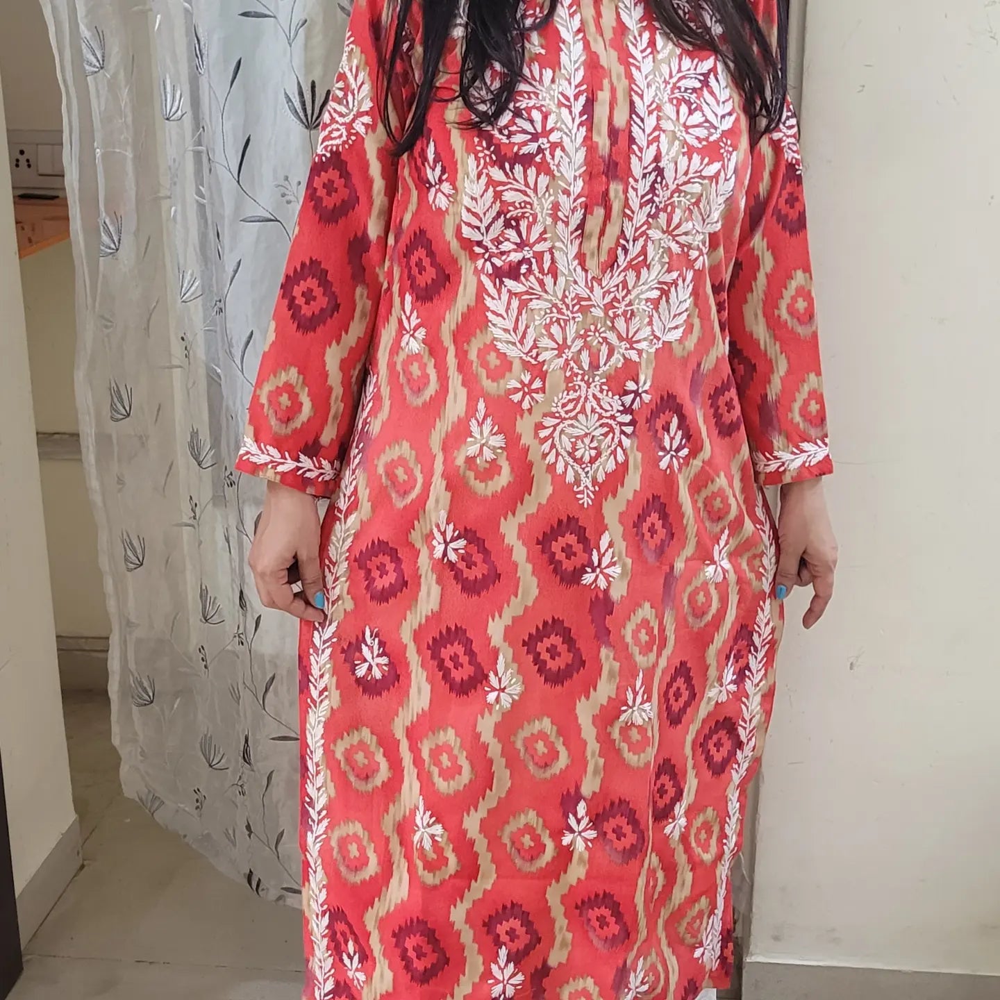 Chikankari cotton ryon printed floral kurtis with beautiful hand work. - The Chikan Store
