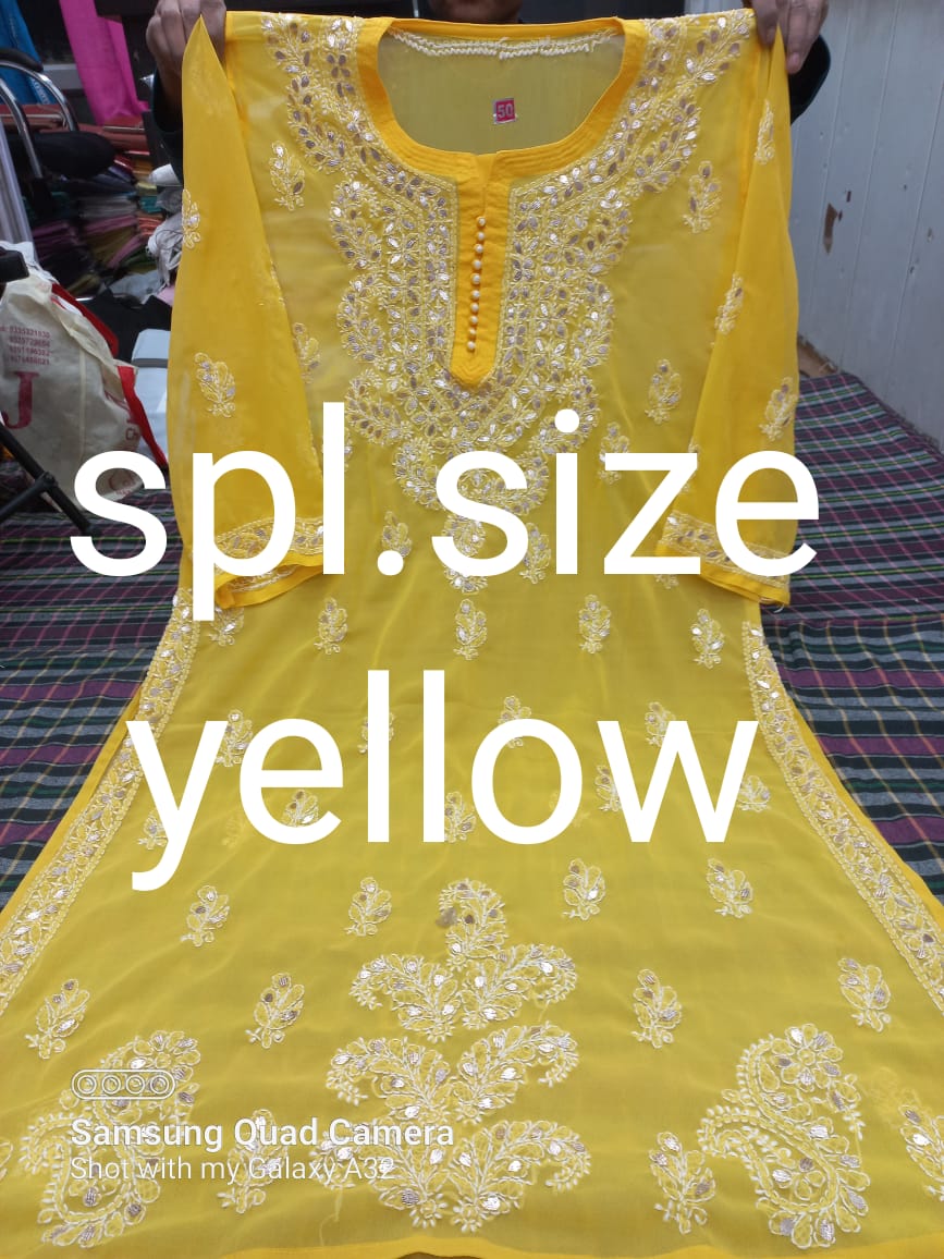 Plus Size Georgette Chikankari Kareena Kurtis Gota Patti Work With Inner - The Chikan Store