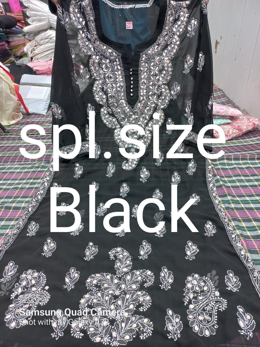 Plus Size Georgette Chikankari Kareena Kurtis Gota Patti Work With Inner - The Chikan Store