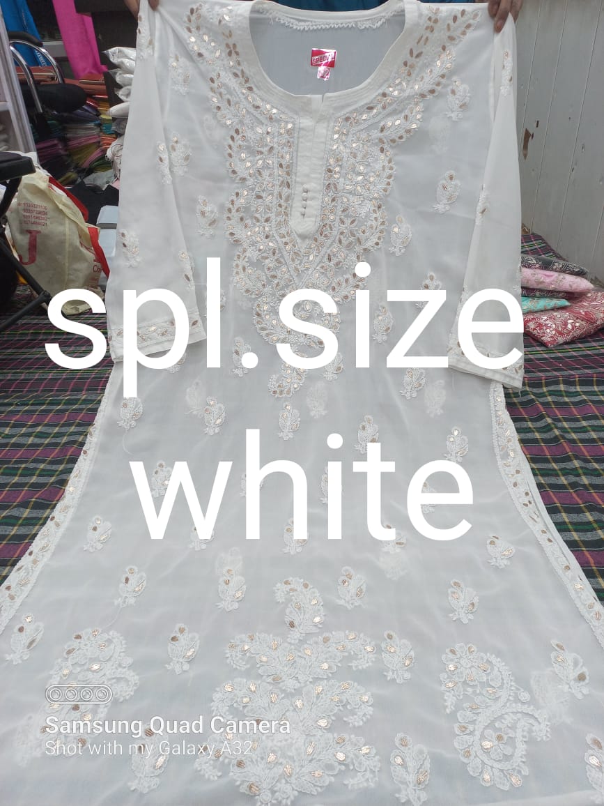 Plus Size Georgette Chikankari Kareena Kurtis Gota Patti Work With Inner - The Chikan Store
