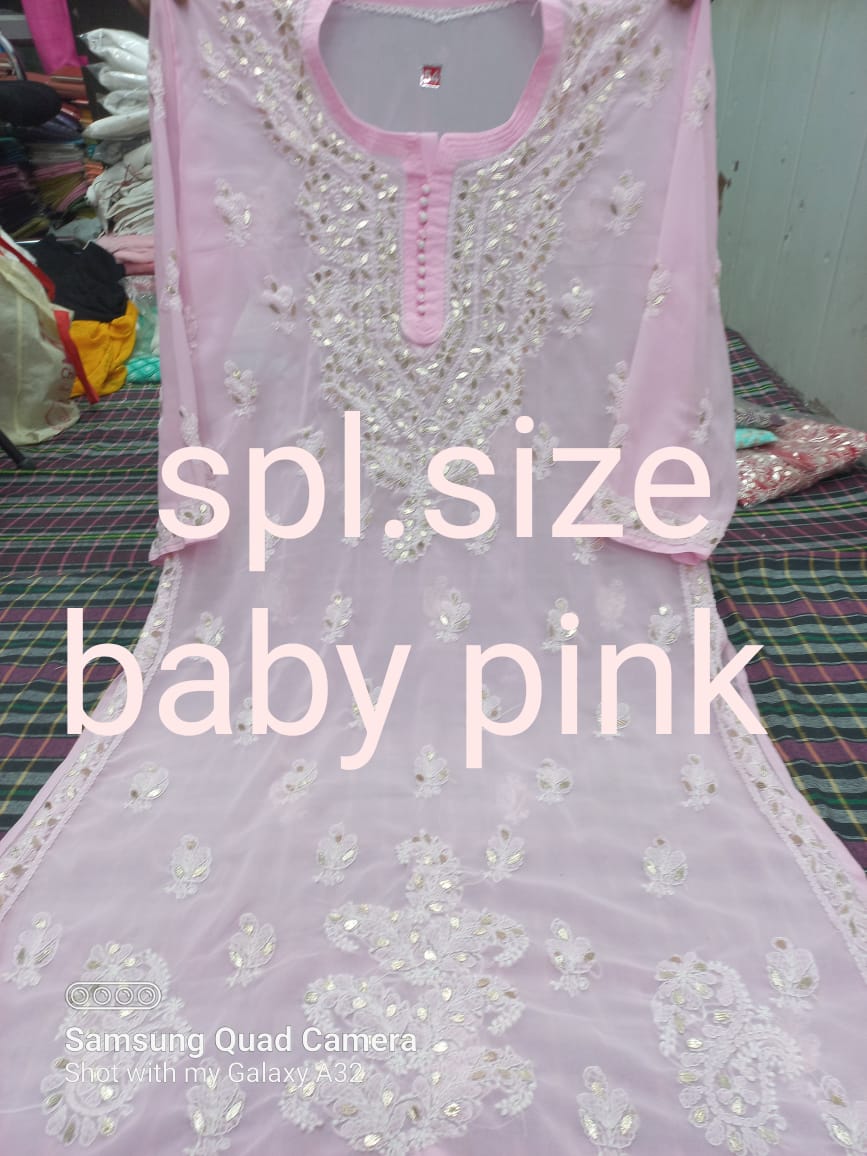 Plus Size Georgette Chikankari Kareena Kurtis Gota Patti Work With Inner - The Chikan Store