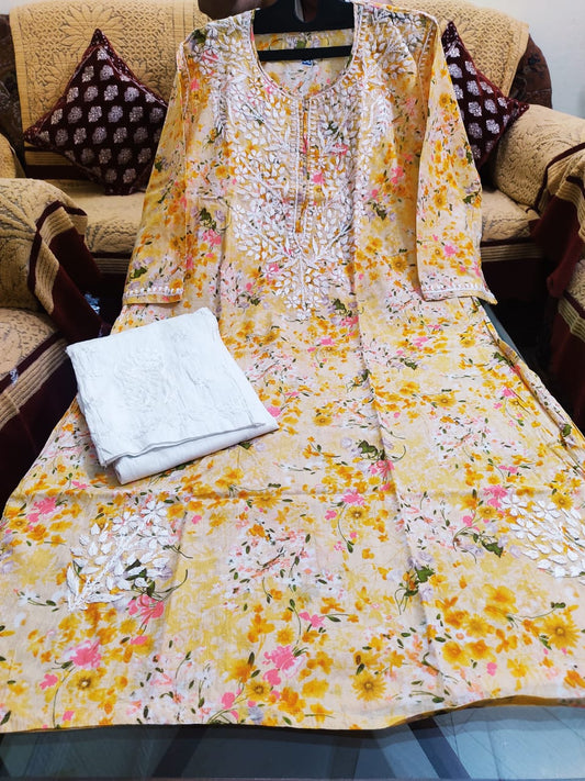 Inaya mul mul chikankari long kurtis - The Chikan Store