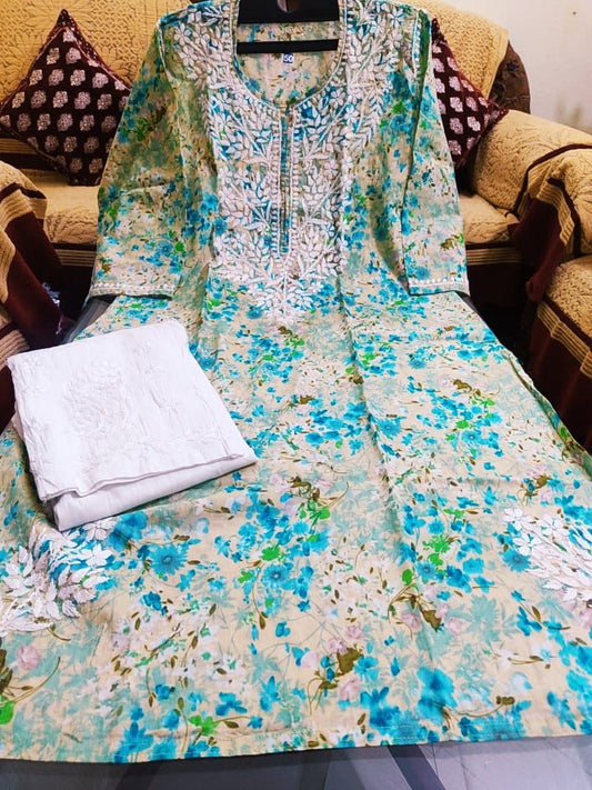 Inaya mul mul chikankari long kurtis - The Chikan Store